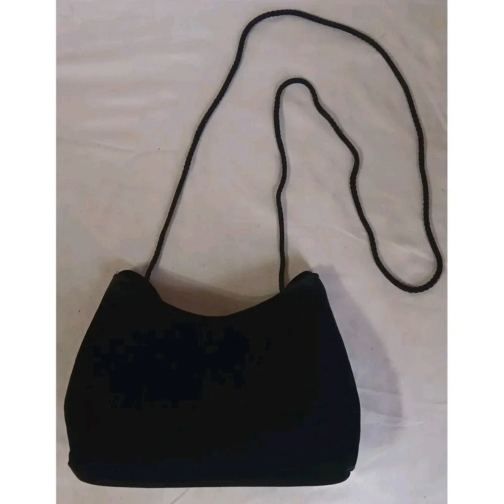Vtg Black Velvet Purse Handbag Vintage Hand Or Shoulder Strap Lipstick Case READ